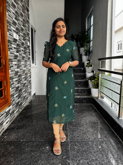 Dark Green Chanderi Silk Kurta