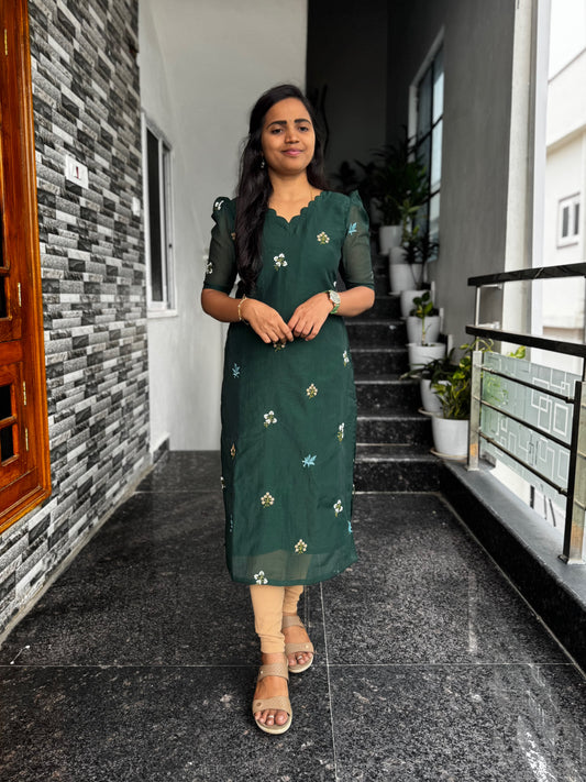 Dark Green Chanderi Silk Kurta