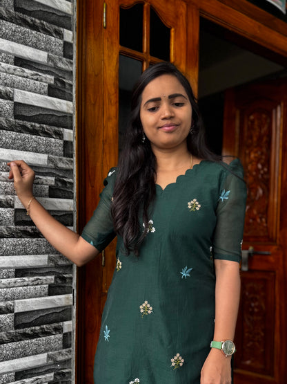 Dark Green Chanderi Silk Kurta