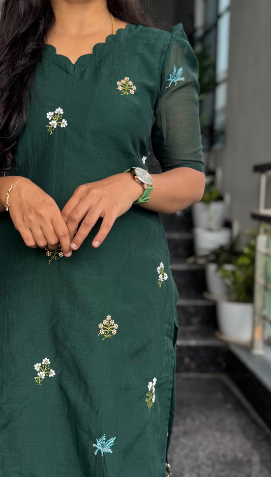 Dark Green Chanderi Silk Kurta