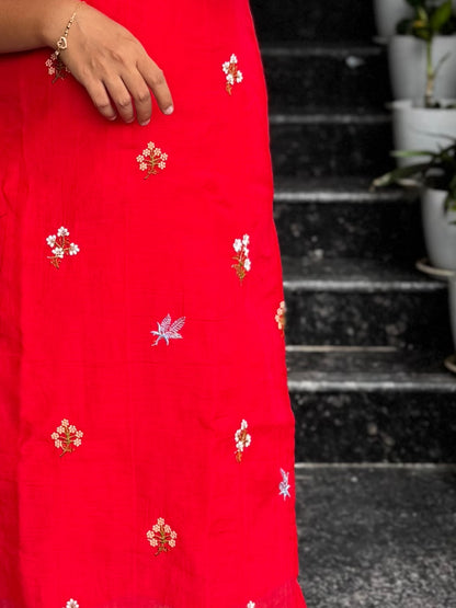 Red Chanderi Silk Kurta