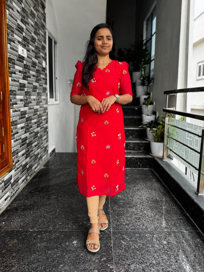 Red Chanderi Silk Kurta