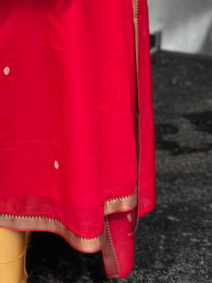 Red Narayanpet 2-Piece Kurti Set