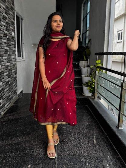 Maroon Narayanpet 2-Piece Kurti Set