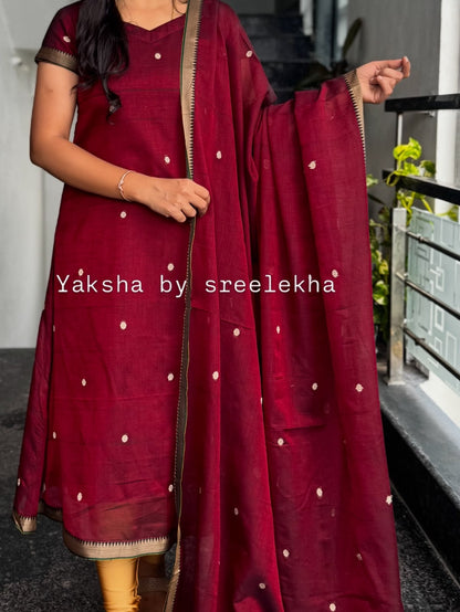 Maroon Narayanpet 2-Piece Kurti Set