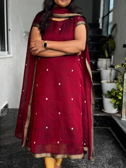 Maroon Narayanpet 2-Piece Kurti Set