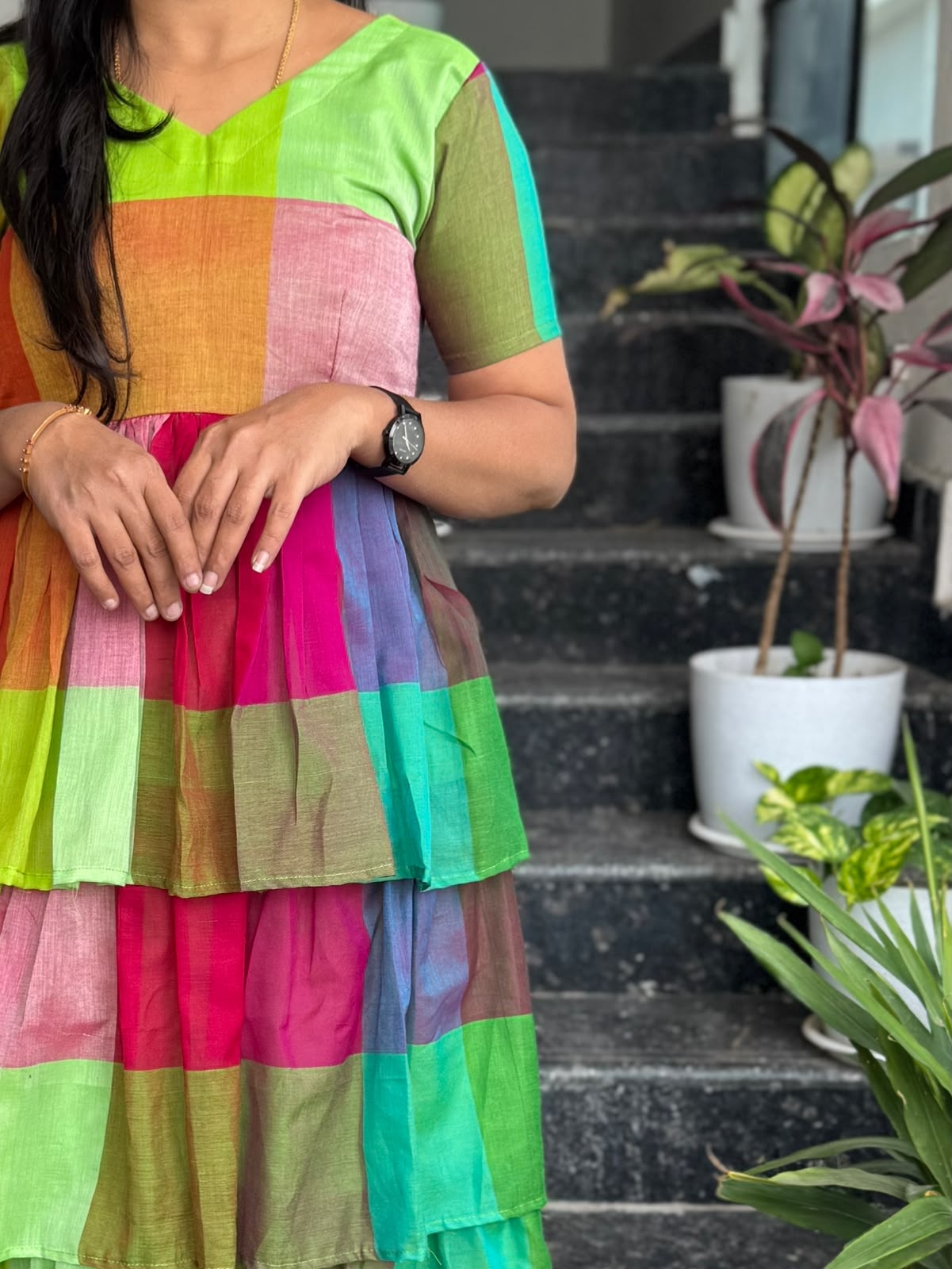 Multicolour Narayanpet 3-Layer Frock