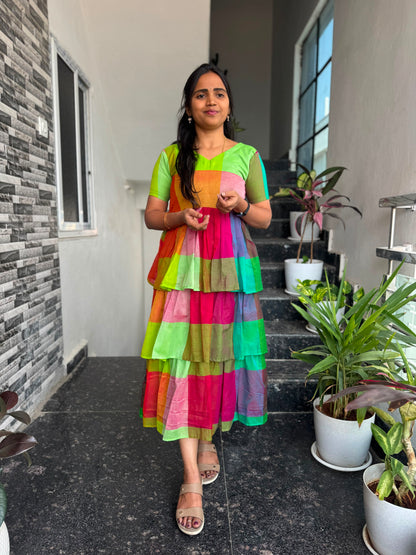 Multicolour Narayanpet 3-Layer Frock