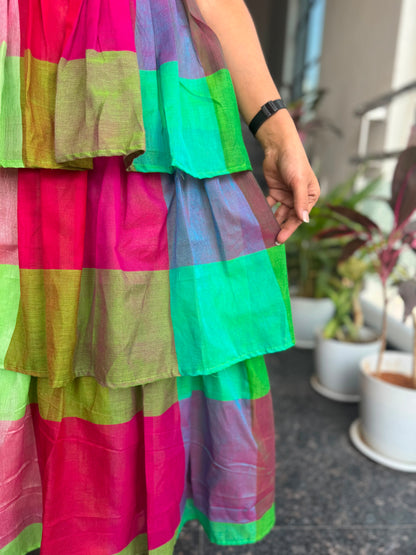 Multicolour Narayanpet 3-Layer Frock
