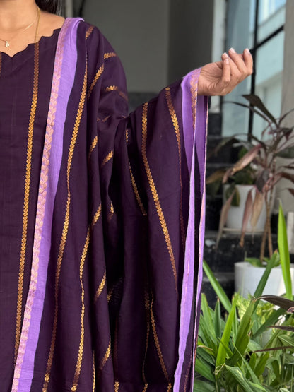 Purple Sungudi Cotton 2-Piece Kurti Set