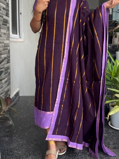 Purple Sungudi Cotton 2-Piece Kurti Set