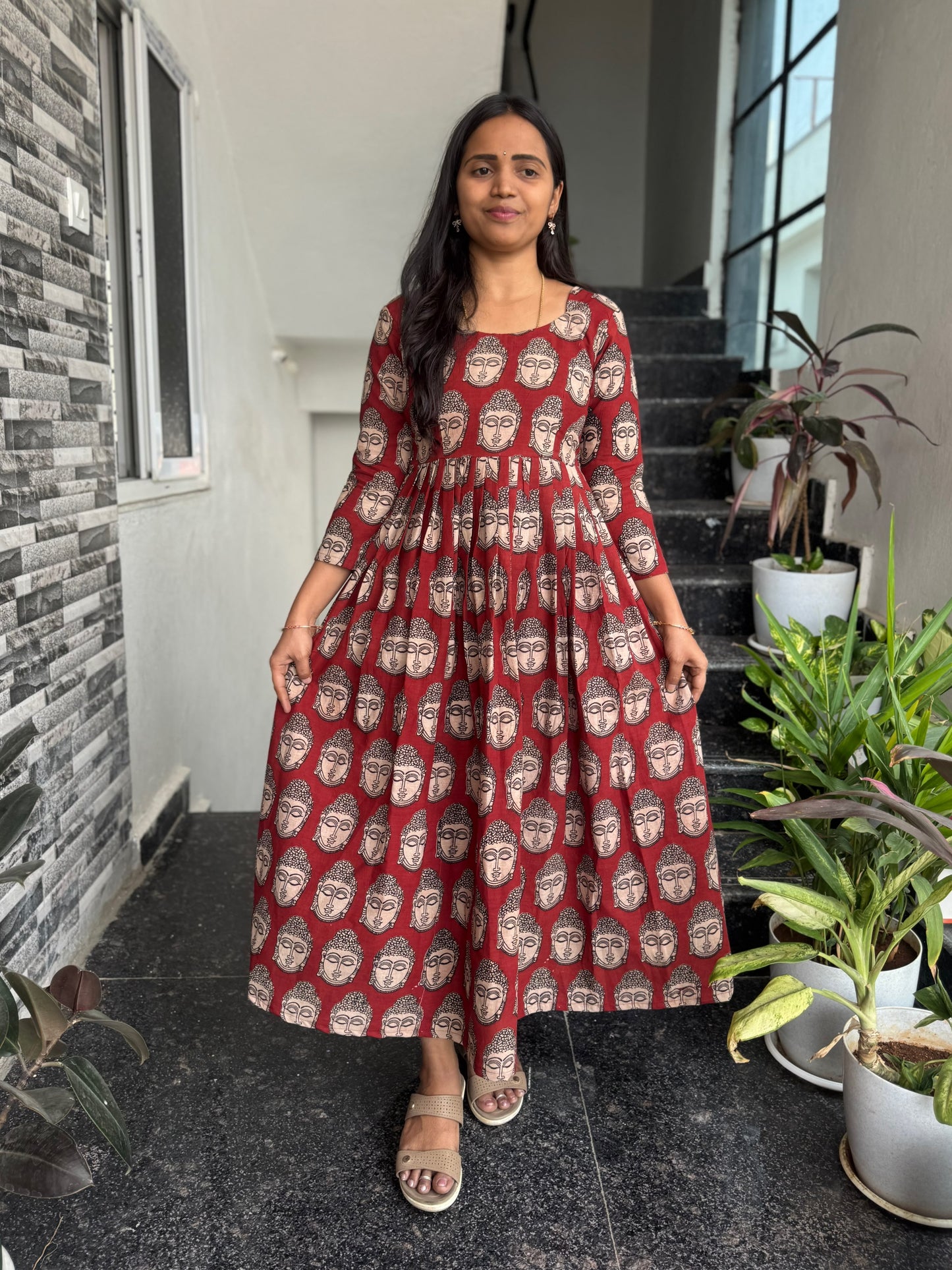 Maroon Budda Kalamkari Frock