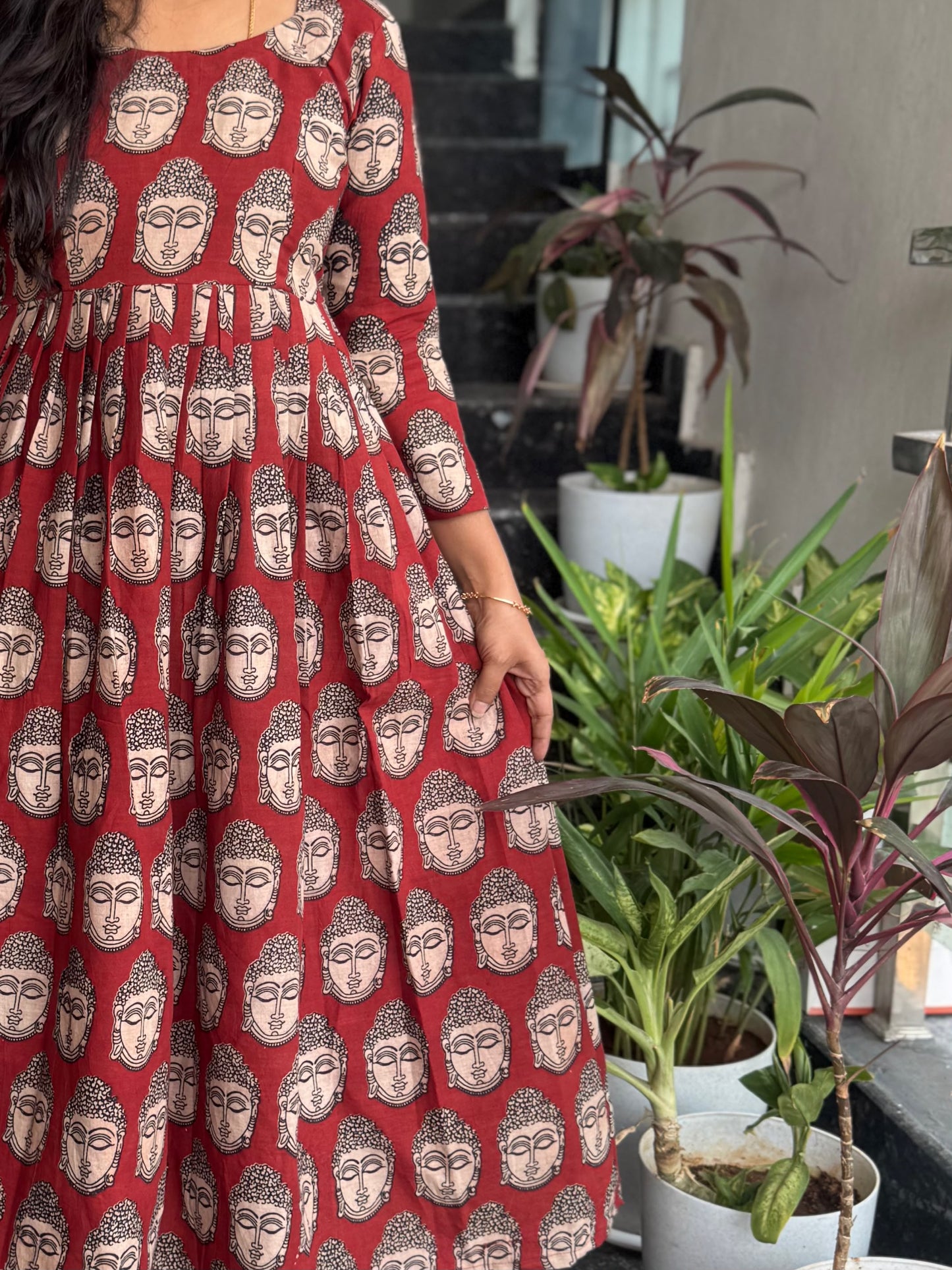 Maroon Budda Kalamkari Frock