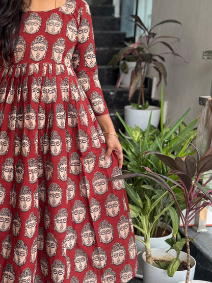 Maroon Budda Kalamkari Frock