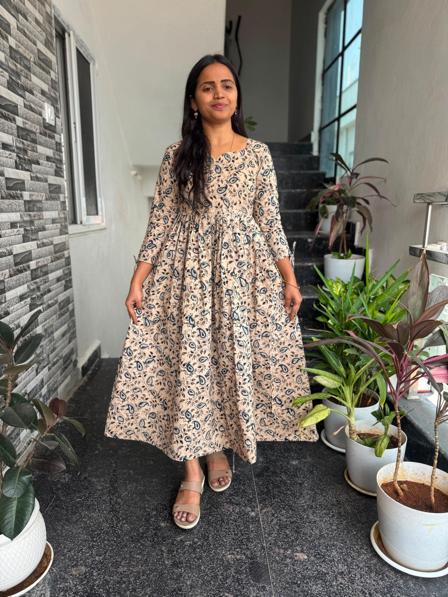 Beige/Cream Kalamkari Frock