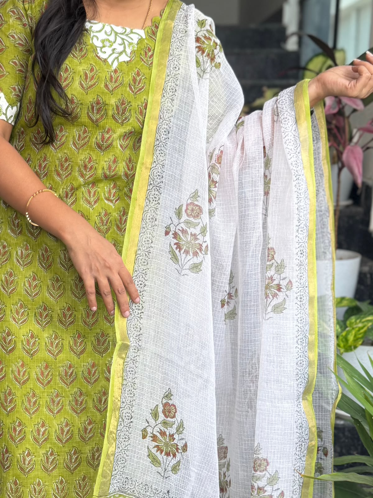 Parrot Green Kota Cotton 3-Piece Set