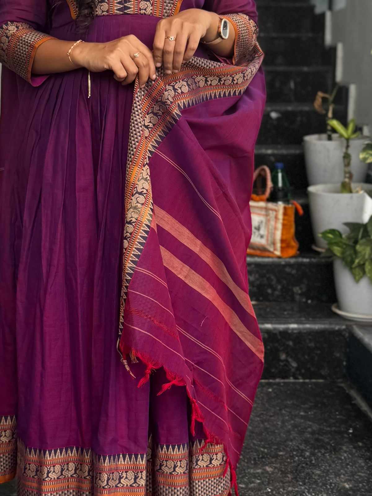 Purple Narayanpet Anarkali 2-Piece Set