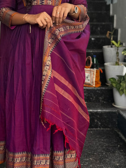 Purple Narayanpet Anarkali 2-Piece Set