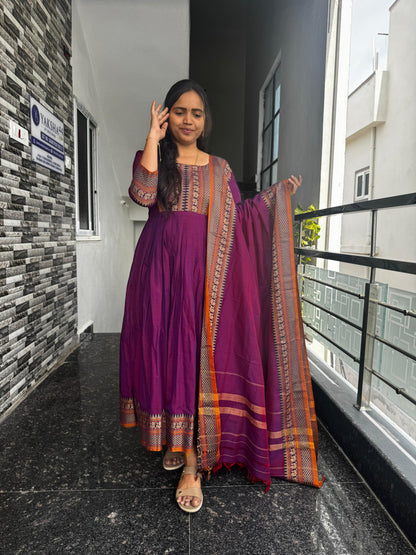 Purple Narayanpet Anarkali 2-Piece Set