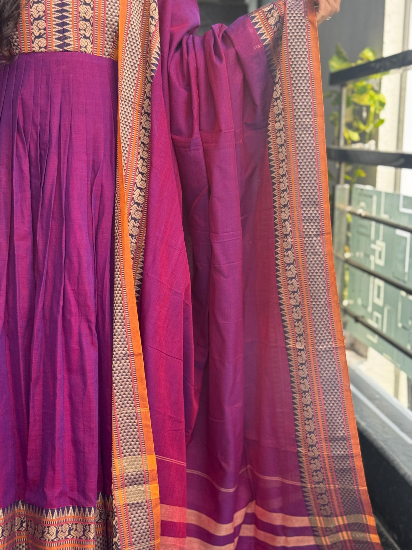 Purple Narayanpet Anarkali 2-Piece Set