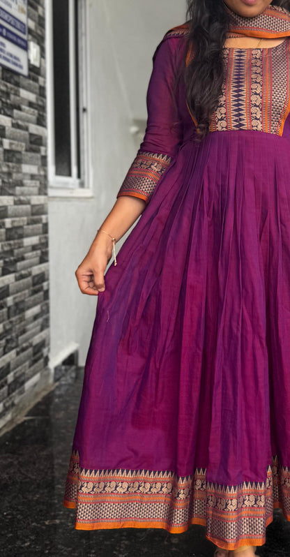 Purple Narayanpet Anarkali 2-Piece Set