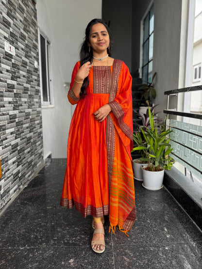 Orange Narayanpet Anarkali 2-Piece Set