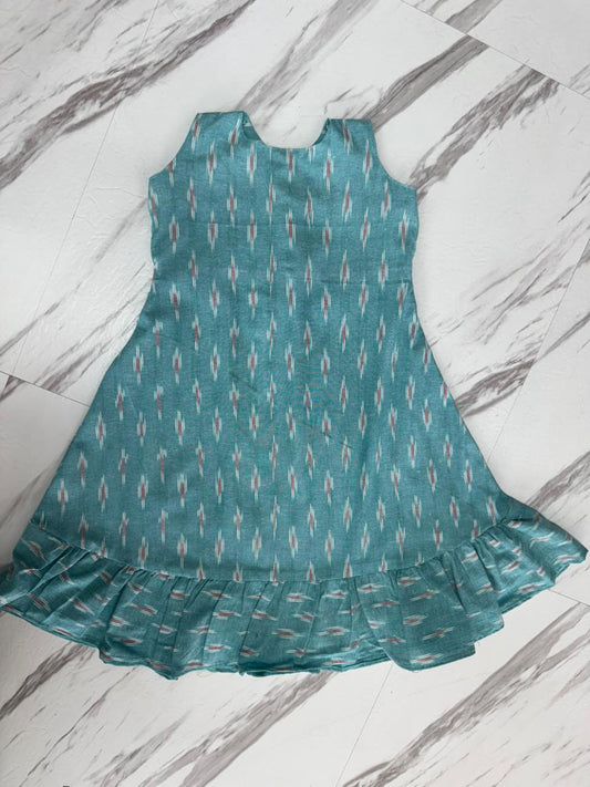 Teal Blue Ikat Cotton Kids Wear