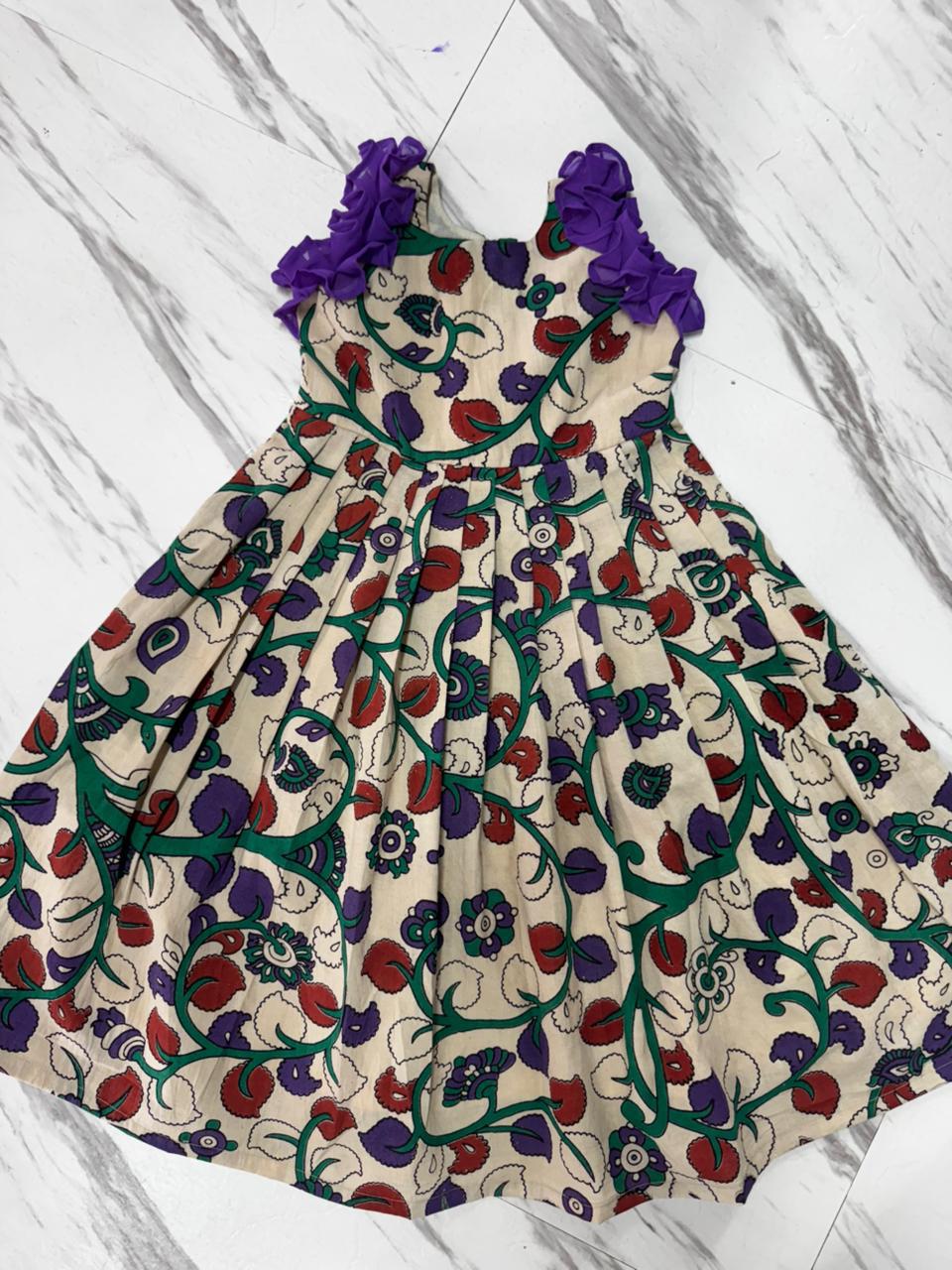 Cream Kalamkari Screen Print Cotton Kids Wear