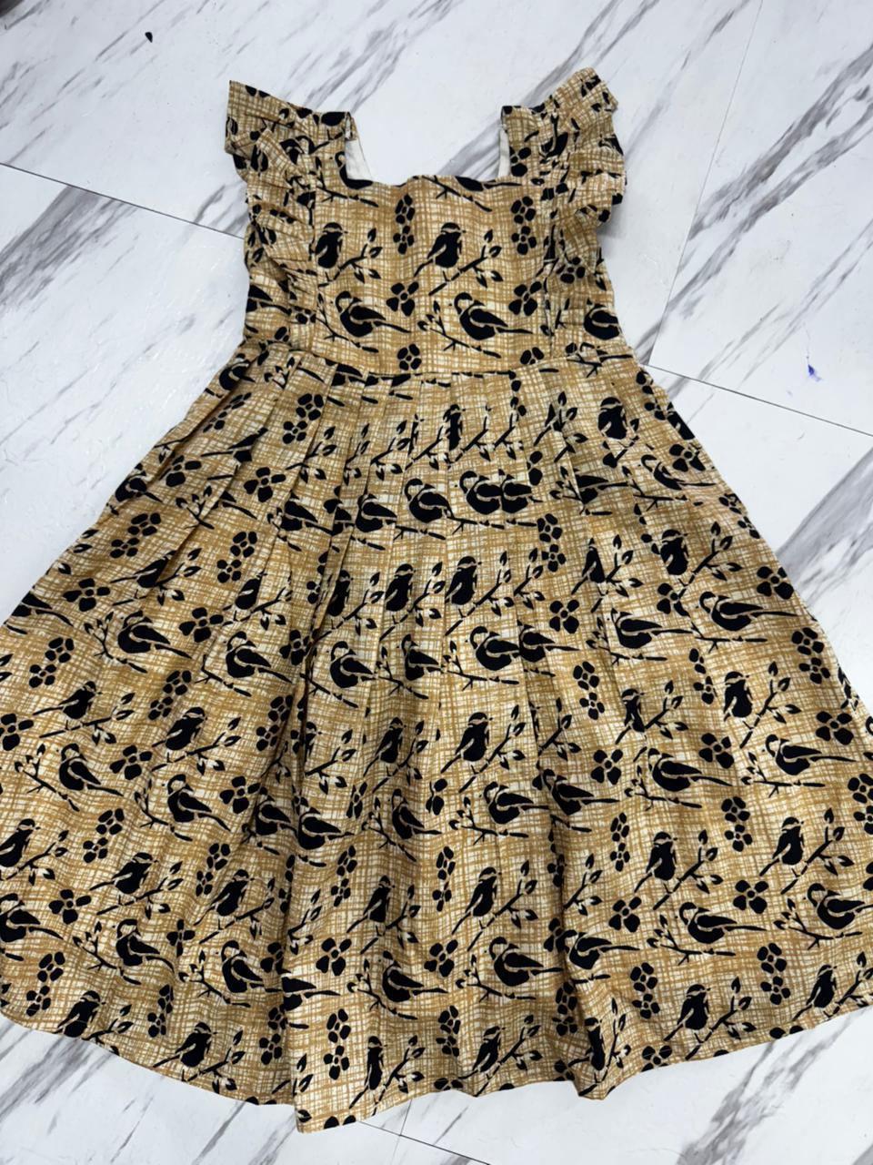 Beige with Black Print Mul Cotton Kids Wear