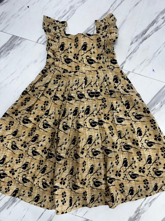 Beige with Black Print Mul Cotton Kids Wear