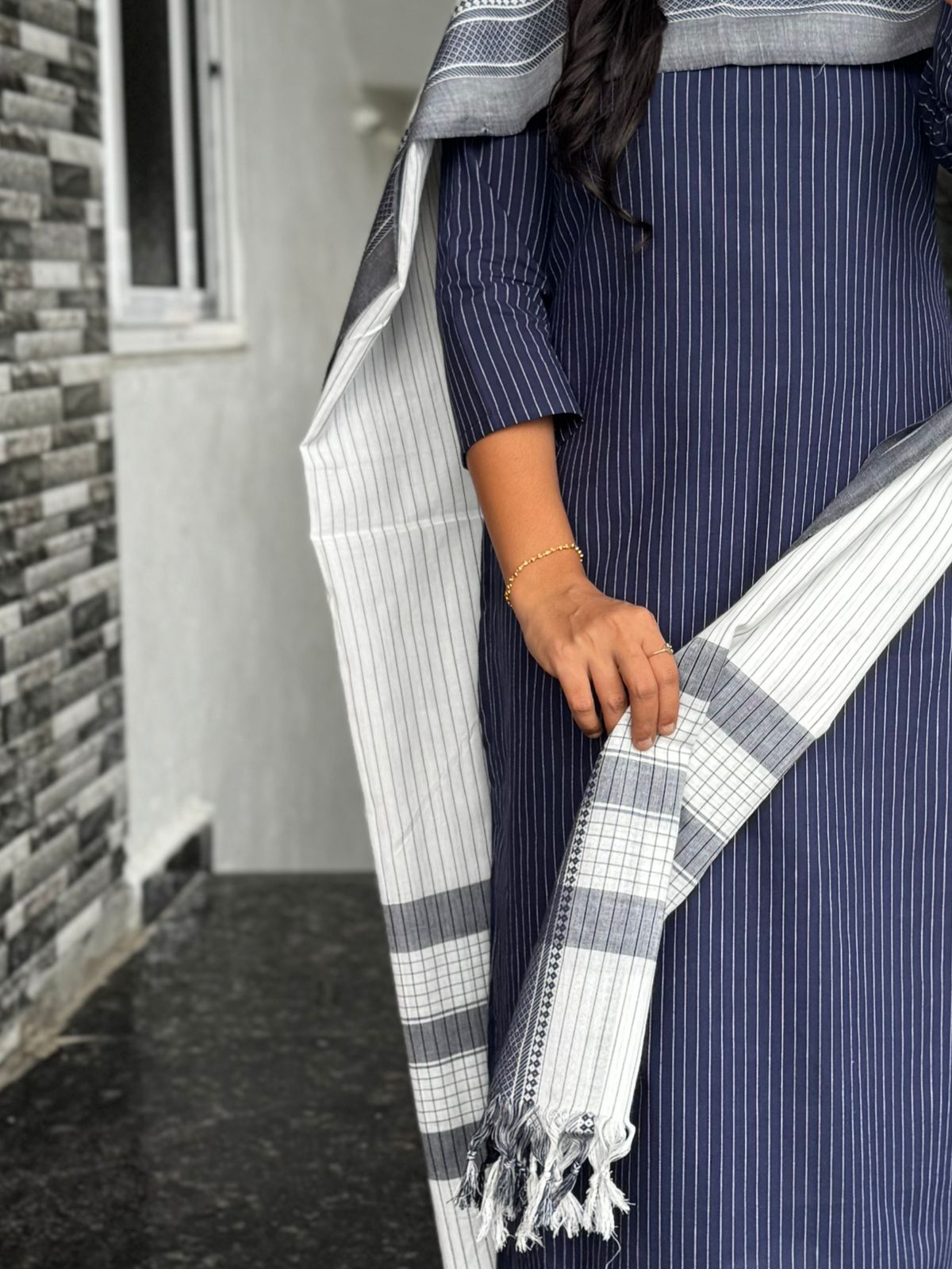 Navy Blue South Cotton 2-Piece Kurti Set