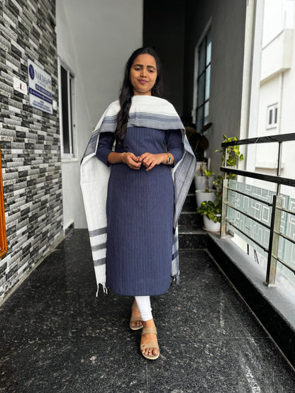 Navy Blue South Cotton 2-Piece Kurti Set