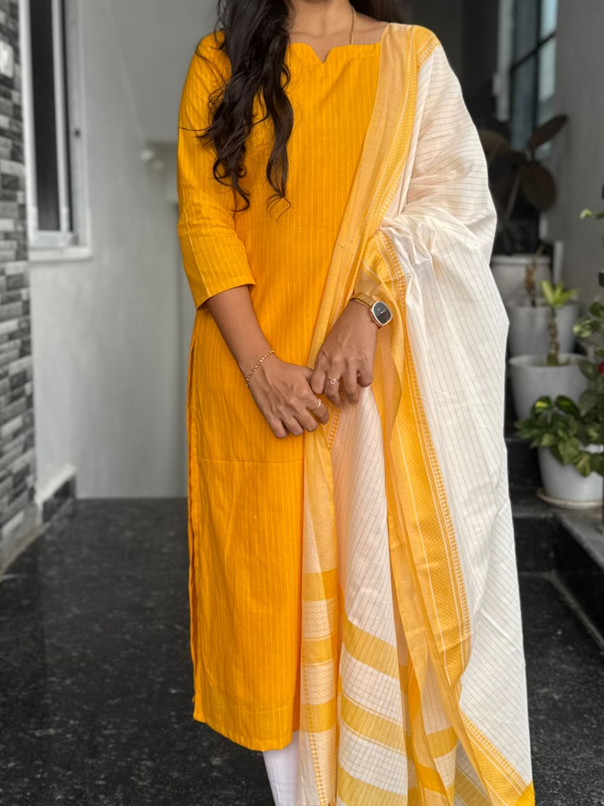 Yellow South Cotton 2-Piece Kurti Set