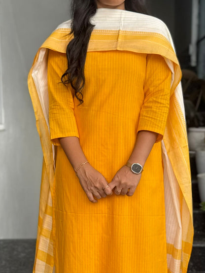 Yellow South Cotton 2-Piece Kurti Set