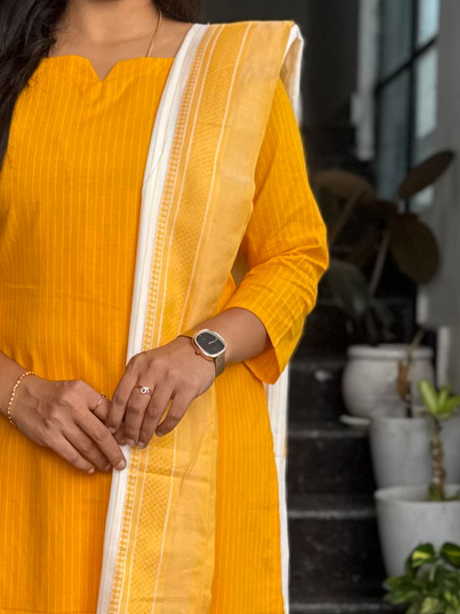 Yellow South Cotton 2-Piece Kurti Set