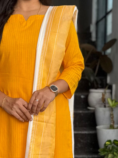 Yellow South Cotton 2-Piece Kurti Set