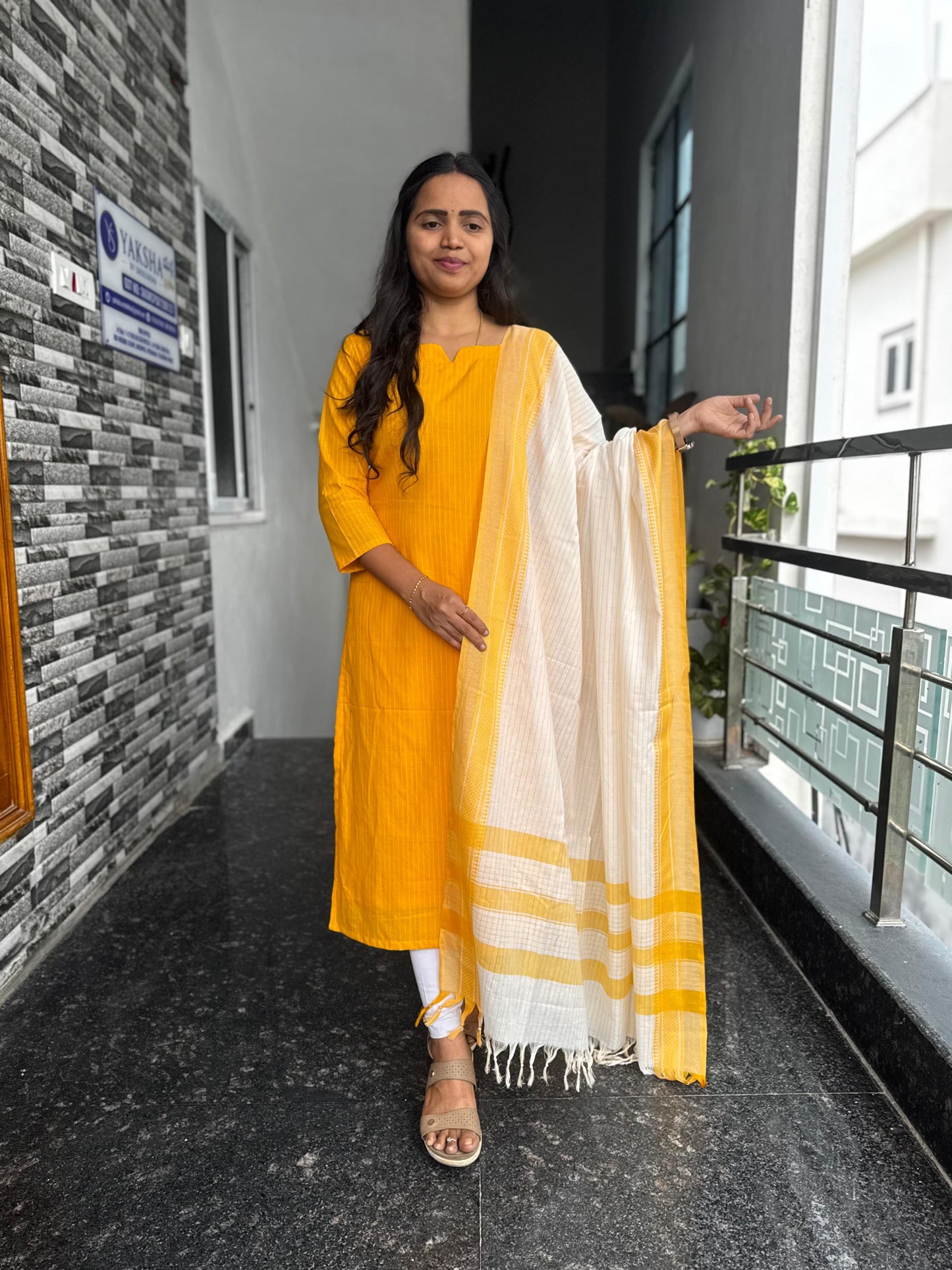 Yellow South Cotton 2-Piece Kurti Set