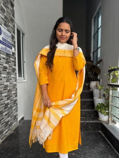 Yellow South Cotton 2-Piece Kurti Set
