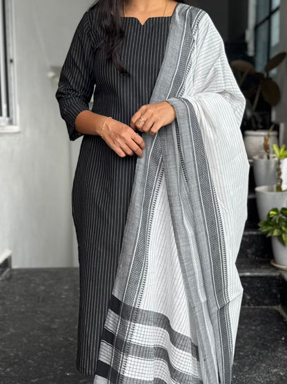 Charcoal Black South Cotton 2-Piece Kurti Set