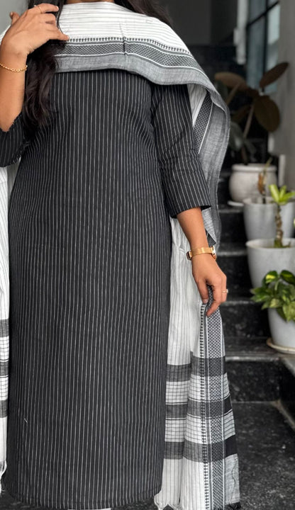 Charcoal Black South Cotton 2-Piece Kurti Set