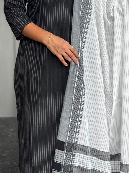 Charcoal Black South Cotton 2-Piece Kurti Set