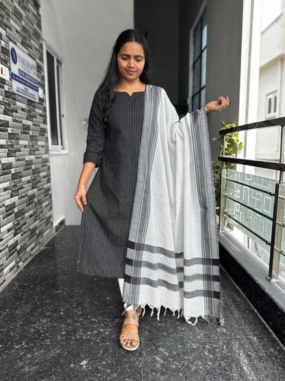 Charcoal Black South Cotton 2-Piece Kurti Set