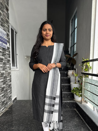 Charcoal Black South Cotton 2-Piece Kurti Set