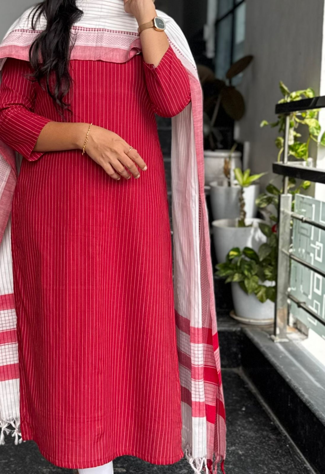 Red South Cotton 2-Piece Kurti Set