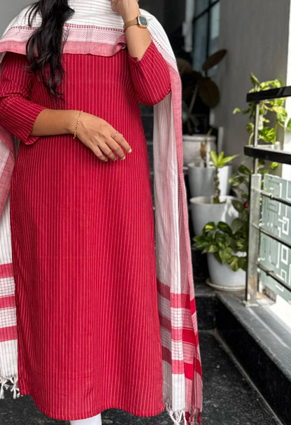 Red South Cotton 2-Piece Kurti Set