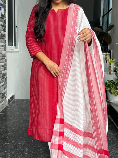 Red South Cotton 2-Piece Kurti Set