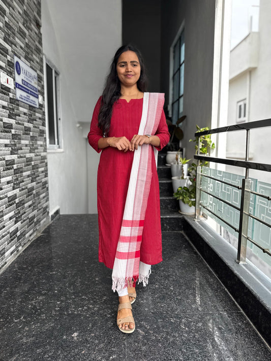 Red South Cotton 2-Piece Kurti Set