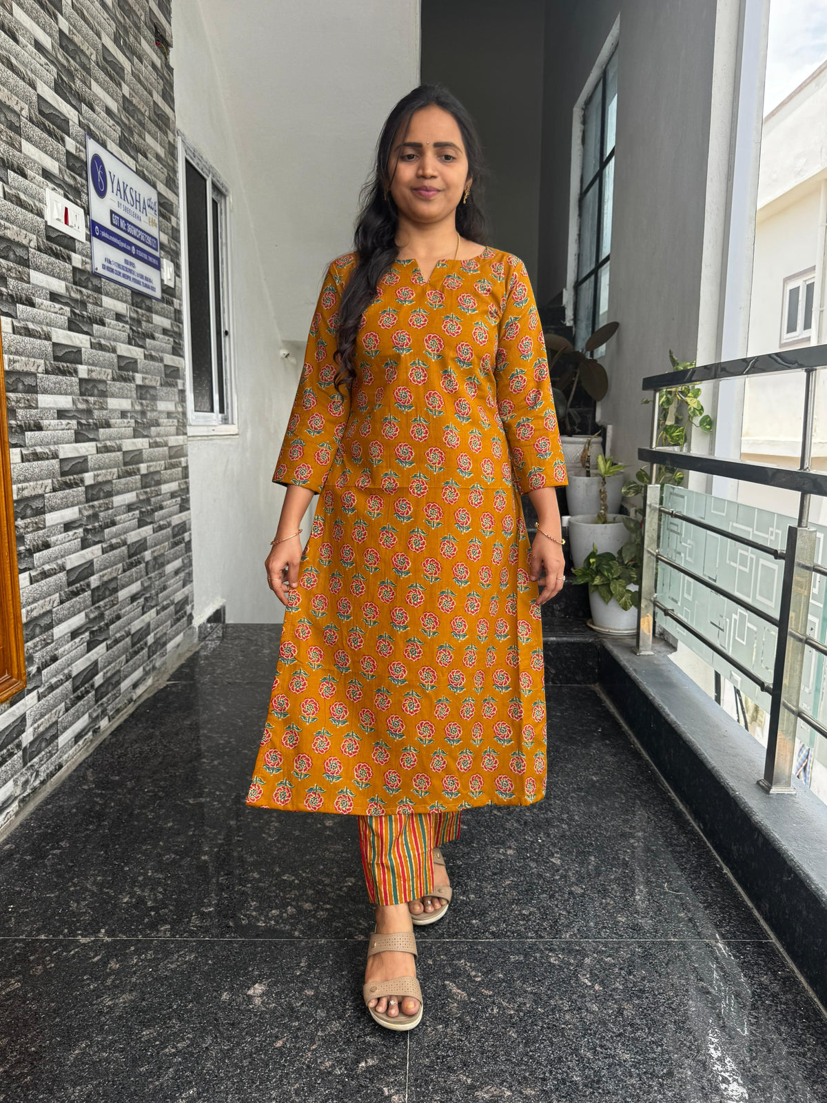 Mustard Yellow Pure Cotton Ajrak Co-Ord Set