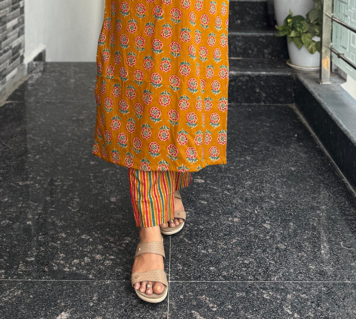 Mustard Yellow Pure Cotton Ajrak Co-Ord Set