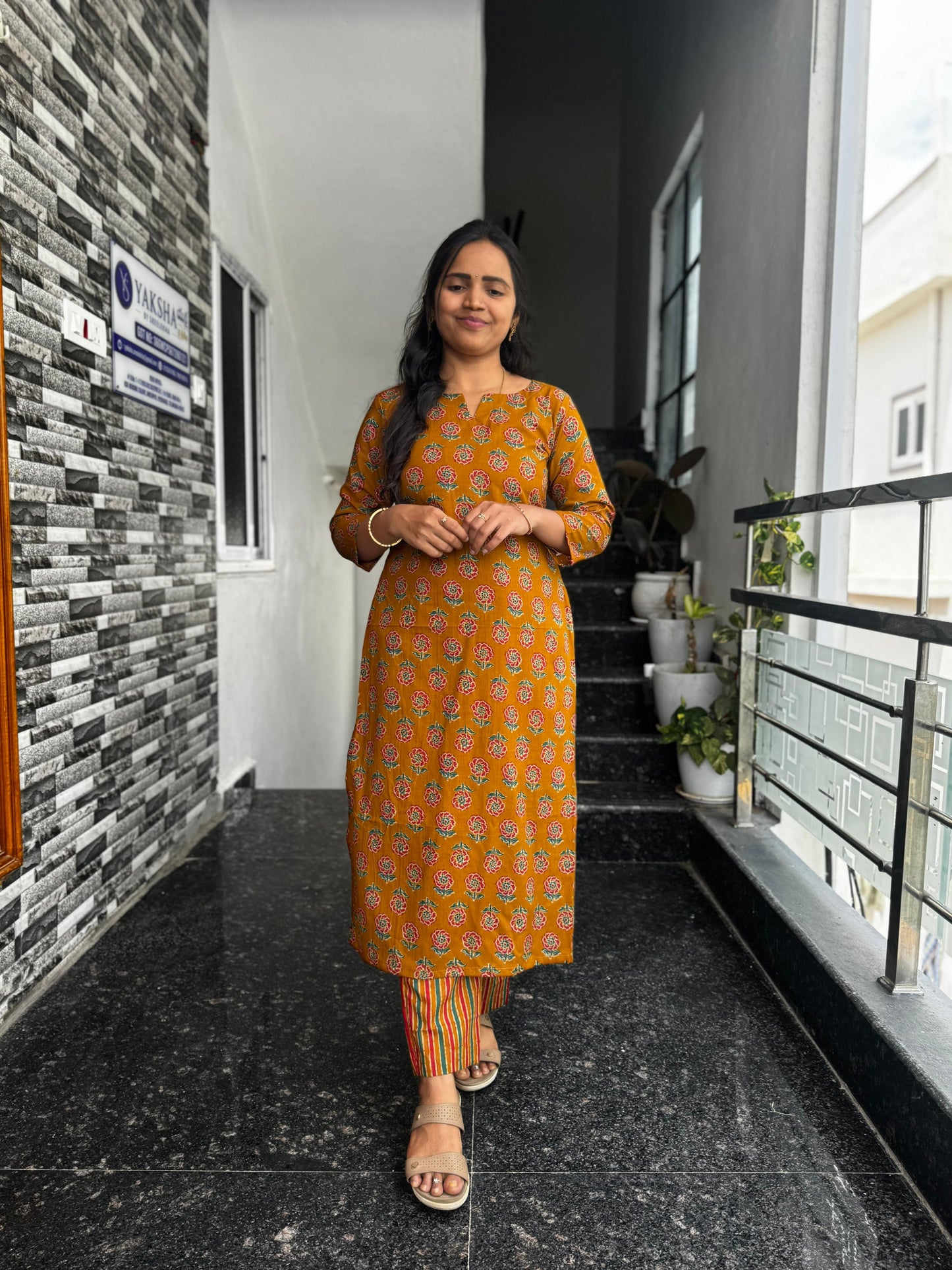 Mustard Yellow Pure Cotton Ajrak Co-Ord Set